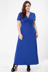 Fashion Summer hot style plus size hot style V-neck waist short-sleeved dress dress large size Sai Feel
